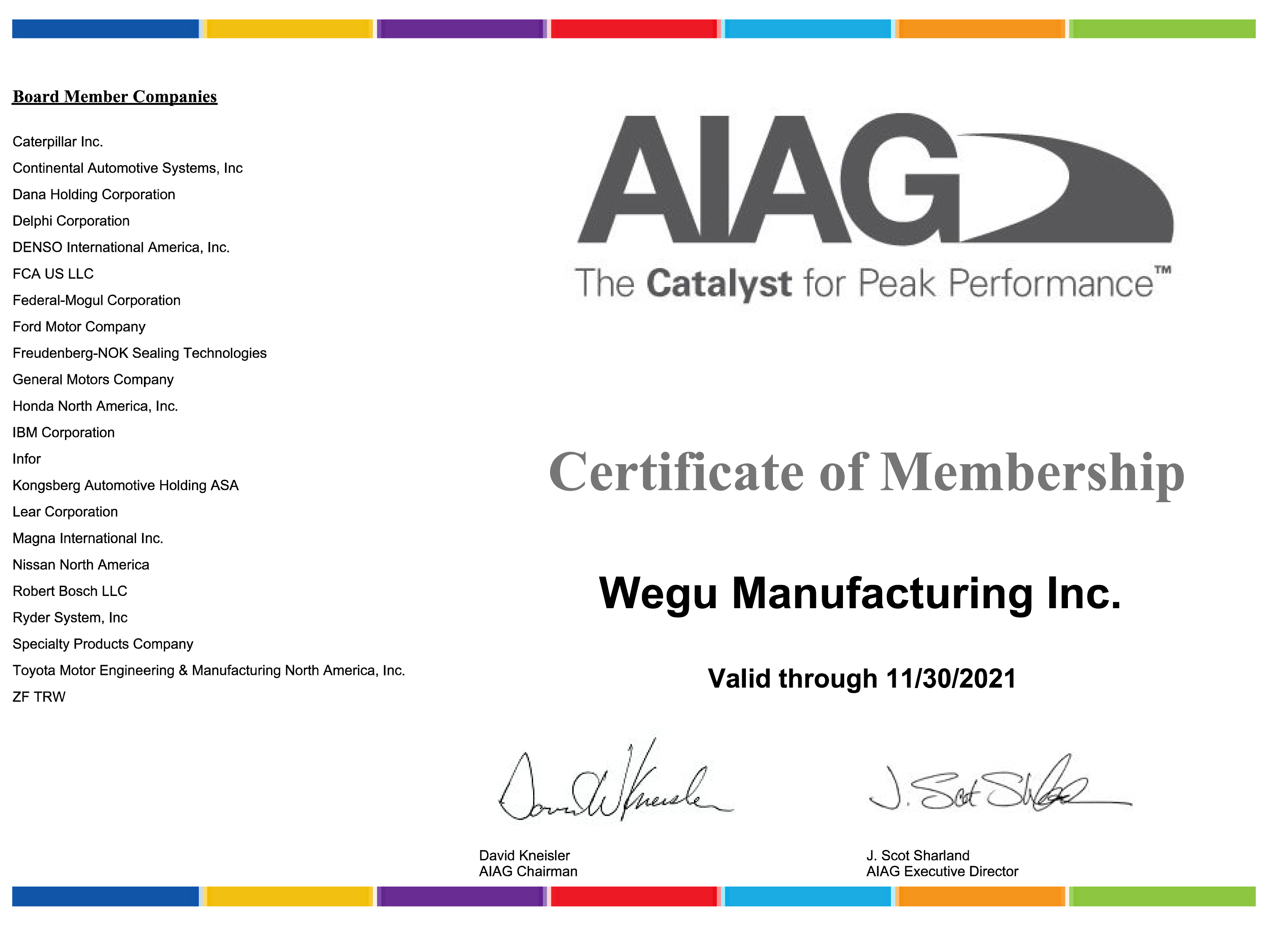 Wegu Manufacturing AIAG Sponsored Member